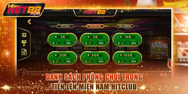 Danh sách phòng chơi trong Tiến Lên Miền Nam Hitclub