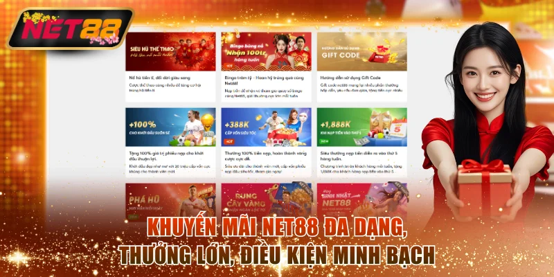 Khuyến mãi NET88 đa dạng, thưởng lớn, điều kiện minh bạch